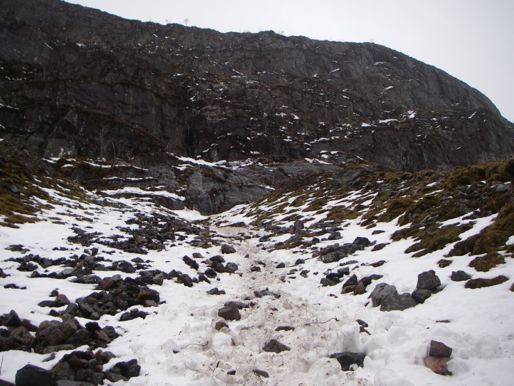 Thaw conditions caused this wet slide which reached the Lochan path
