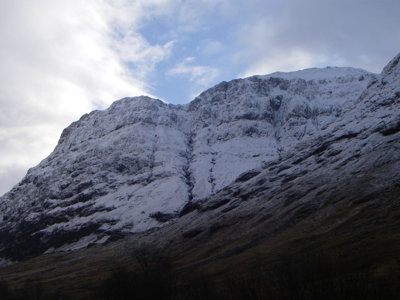 The West (North-West) Face  of Aonach Dubh showing signs of cross loading higher up