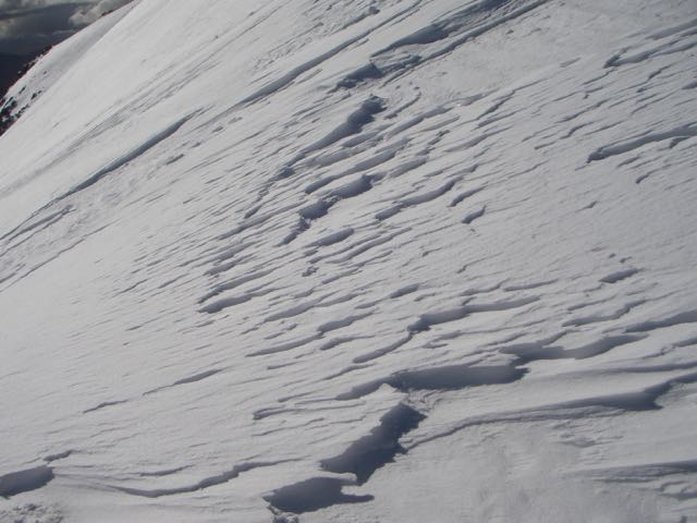 Areas of snow erosion clearly seen