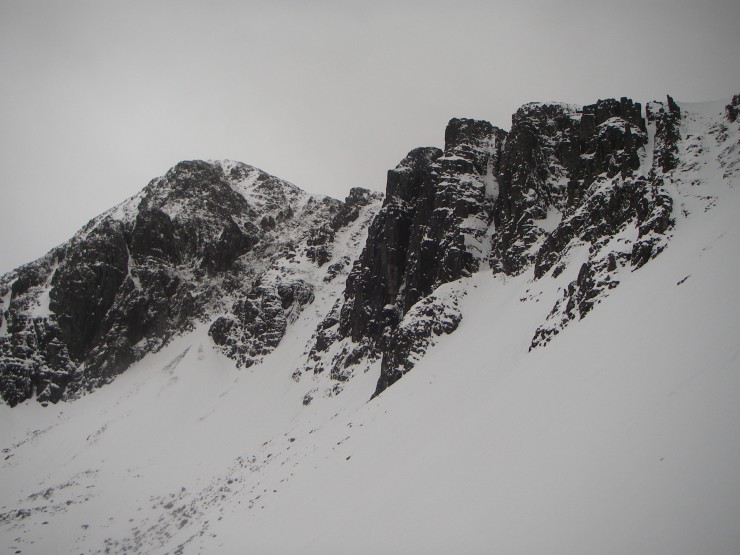 Cliffs above Coire nan Lochan looking somewhat stripped.