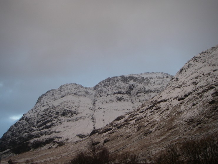 Some windslab will have collected in the gullies on the West face of Aonach Dubh. 