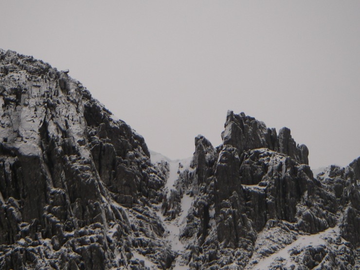 A large cornice has formed at the top of North Gully in Lochan