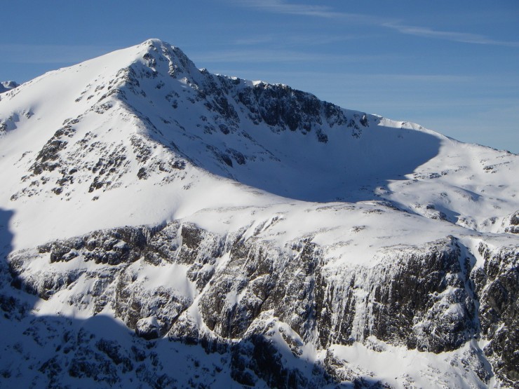 Stob Coire and Lochan. Ice forming on the Mom Rai face. 