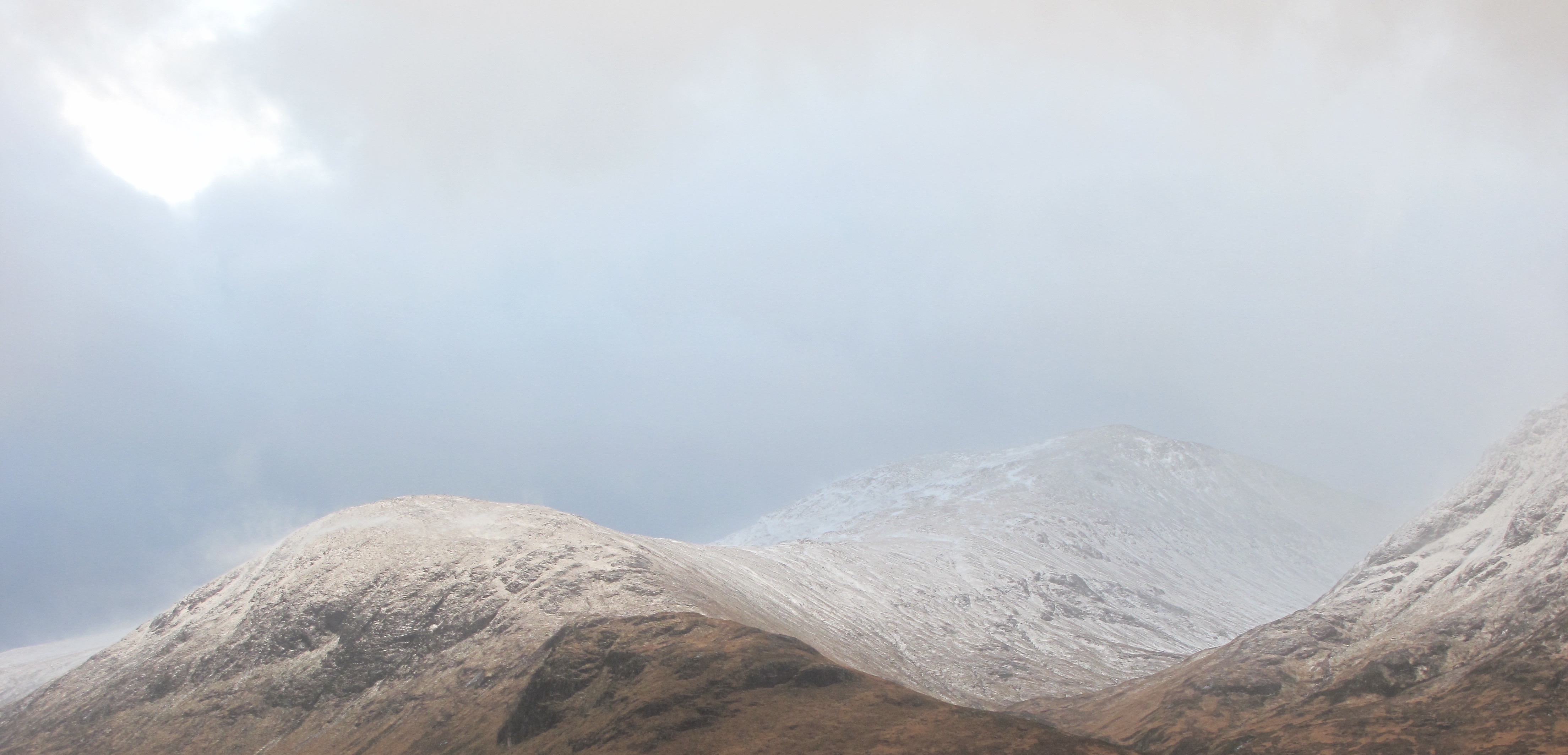 Meall a Bhuiridh - note the wind blowing the snow off Creag Dhubh