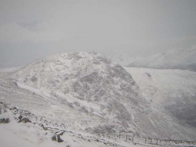 Further East, the Buachaille looking more wintry .  Patchy cover on Meall a Bhuiridh in foreground.