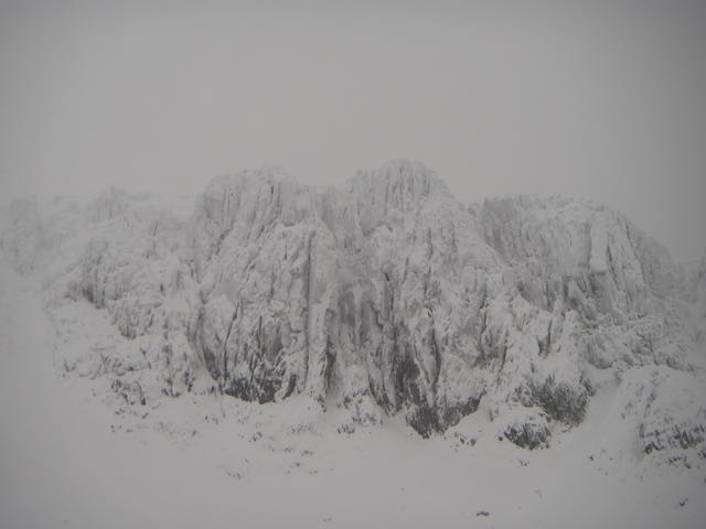 The snow clad cliffs in Coire nan Lochan