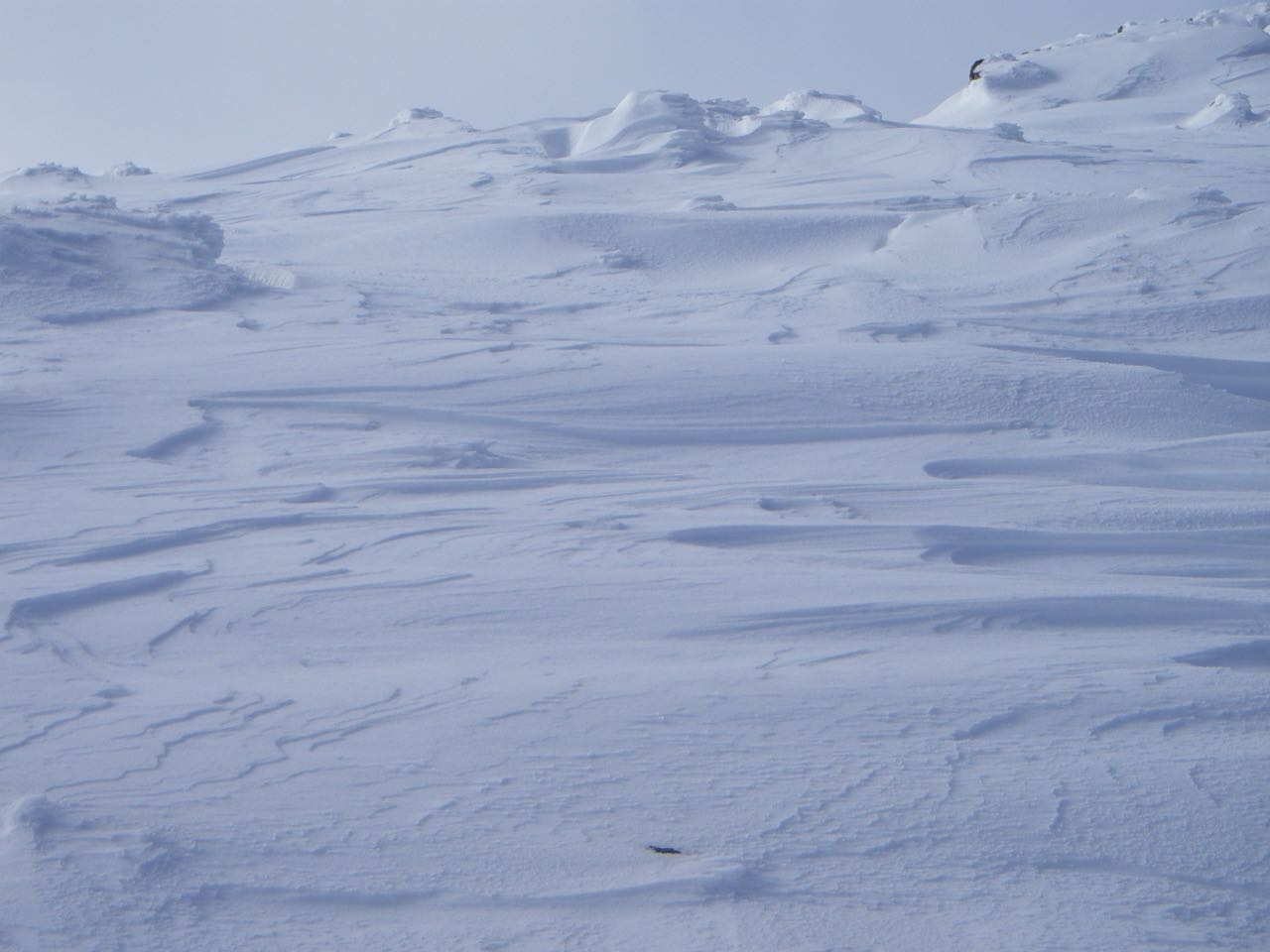 Beautiful wind-sculptured shapes on the snows surface