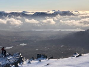 Frozen snowpack, hard and Icy.